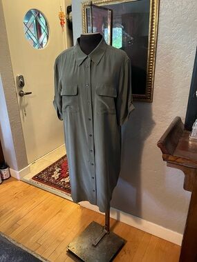 Equipment Olive Green Utility Silk Shirt Dress